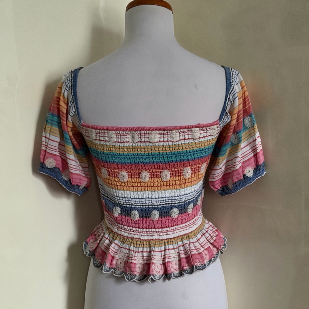 Tularosa Revolve Smocked Rainbow Stripe Crop Top sz M - Picture 2 of 8